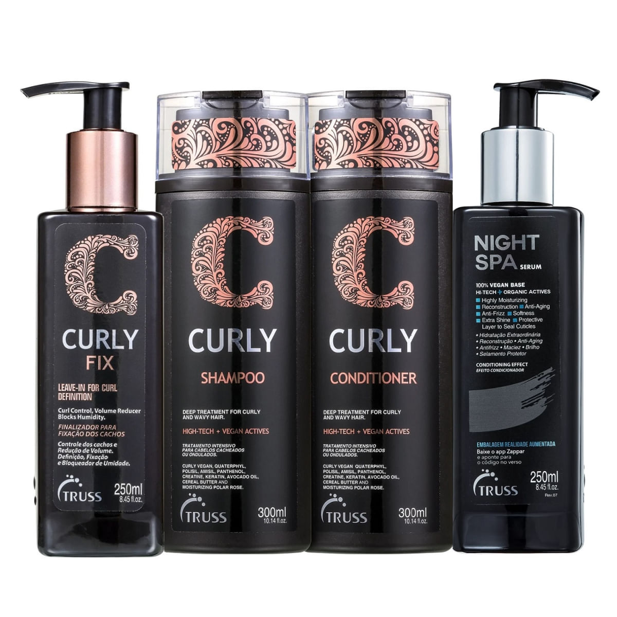 Kit Truss Curly - Shampoo 300ml + Condicionador 300ml + Leave-In Fix 250ml + Night Spa 250ml