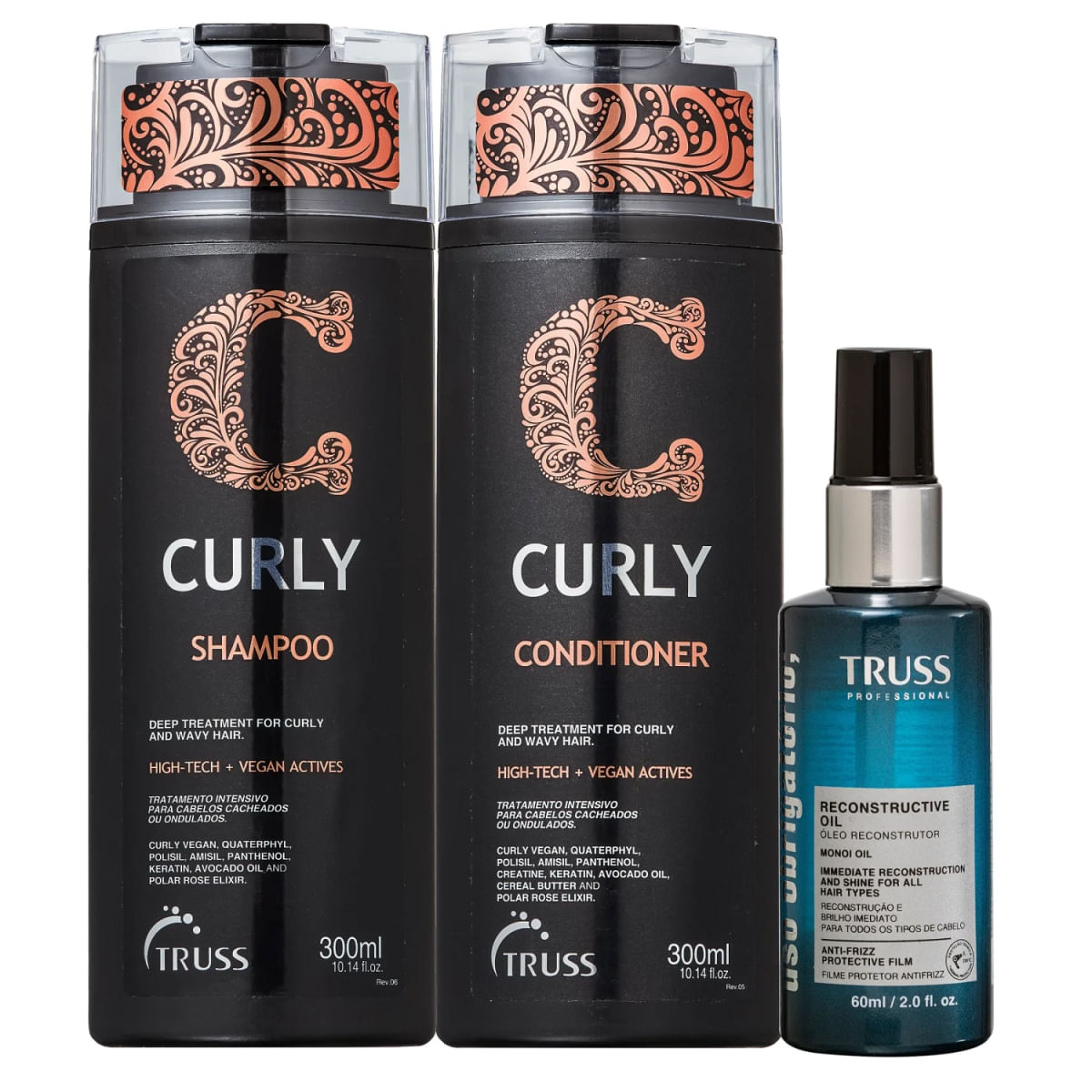 Kit Truss Curly - Shampoo 300ml + Condicionador 300ml +  Uso Obrigatório Óleo 60ml