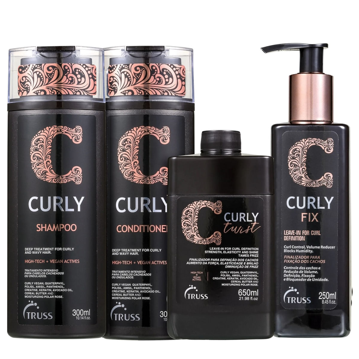 Kit Truss Curly - Shampoo 300ml + Condicionador 300ml + Leave-In Twist 650ml + Leave-In Fix 250ml