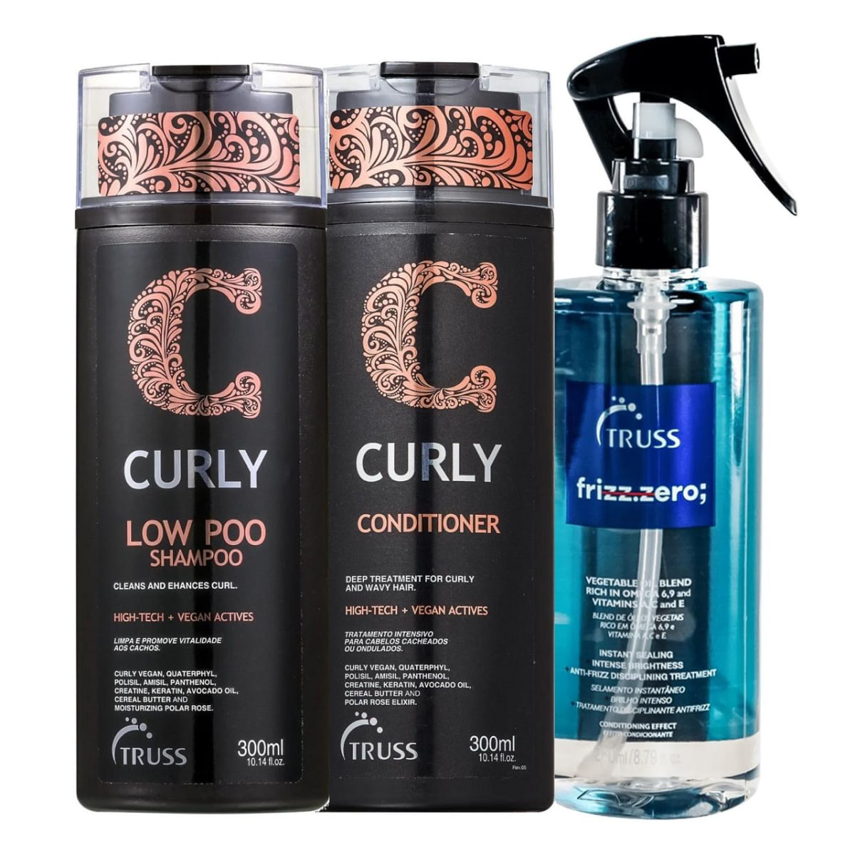 Kit Truss Curly - Shampoo Low-Poo 300ml + Condicionador 300ml + Frizz Zero 260ml