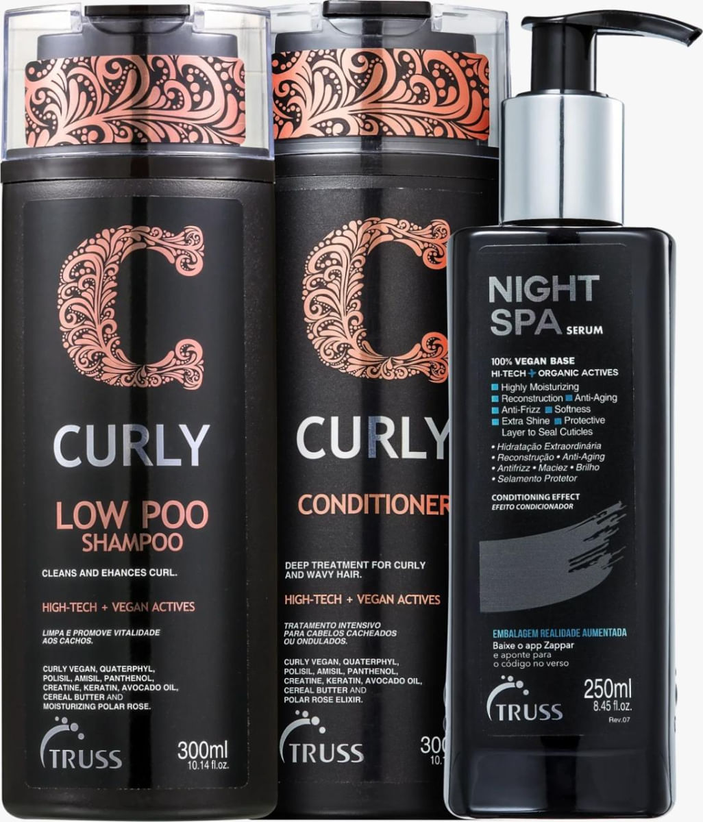 Kit Truss Curly - Shampoo Low-Poo 300ml + Condicionador 300ml + Leave-In Night Spa 250ml