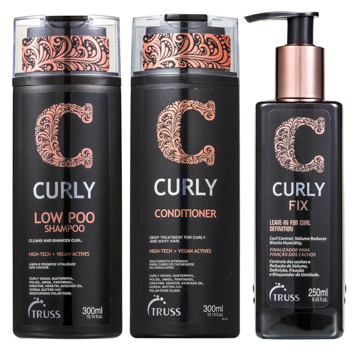 Kit Truss Curly - Shampoo Low-Poo 300ml + Condicionador 300ml + Leave-In Fix 250ml