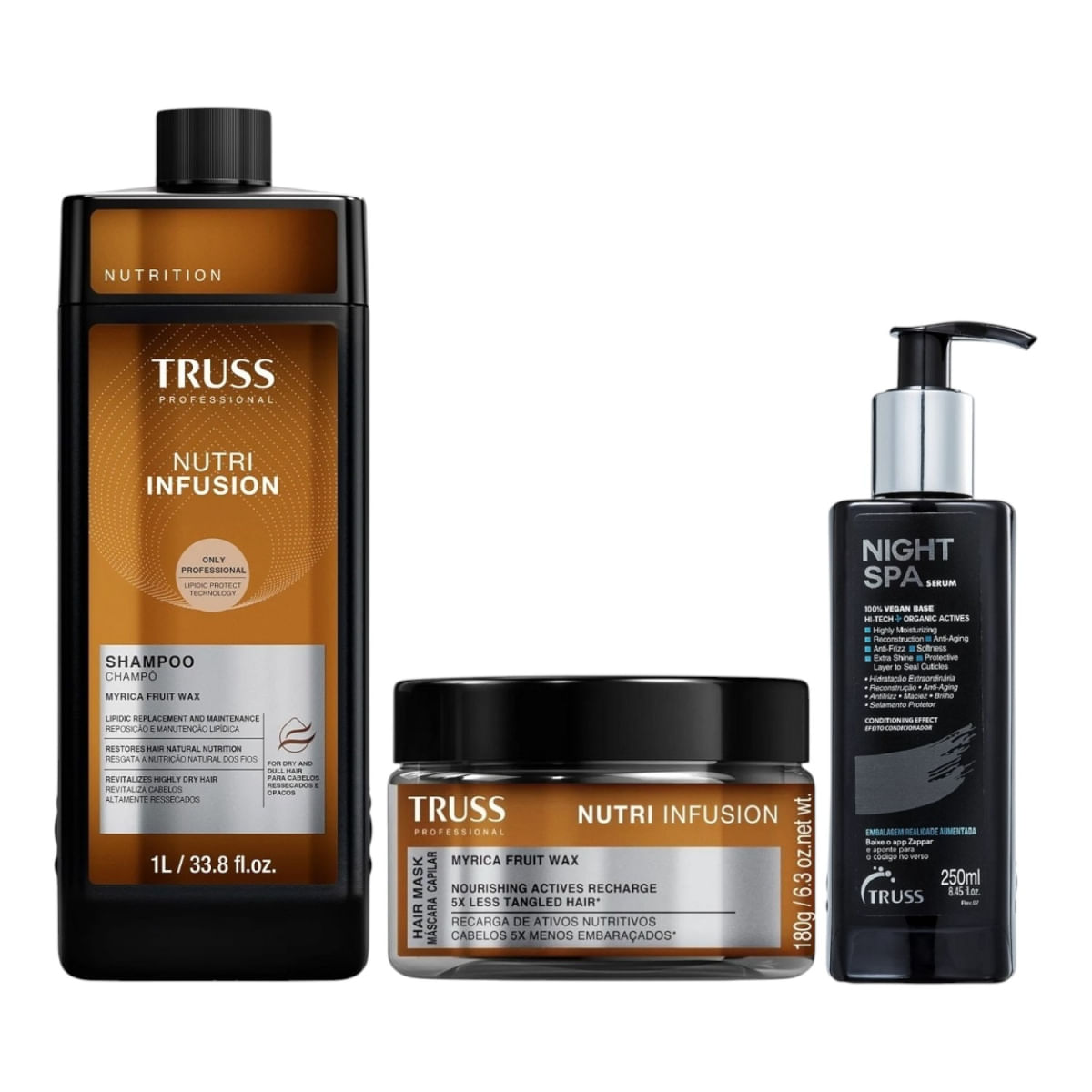 Kit Truss Nutri Infusion - Shampoo 1L + Máscara 180g + Night Spa 250ml