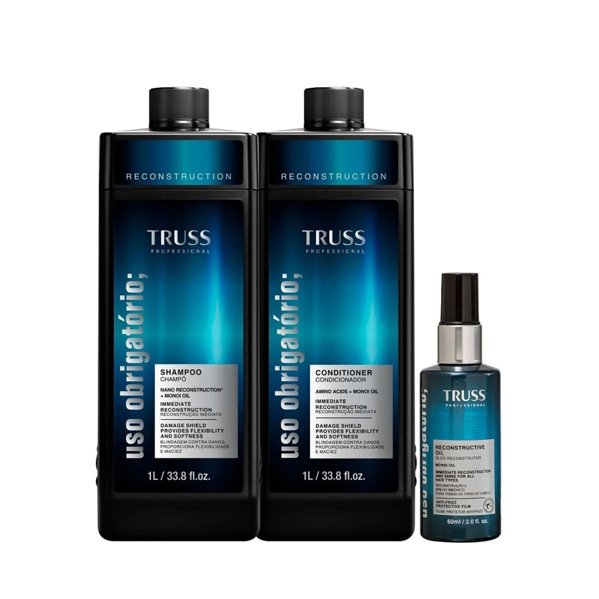 Kit TRUSS Uso Obrigatório Shampoo 1000ml + Condicionador 1000ml + Óleo 60ml