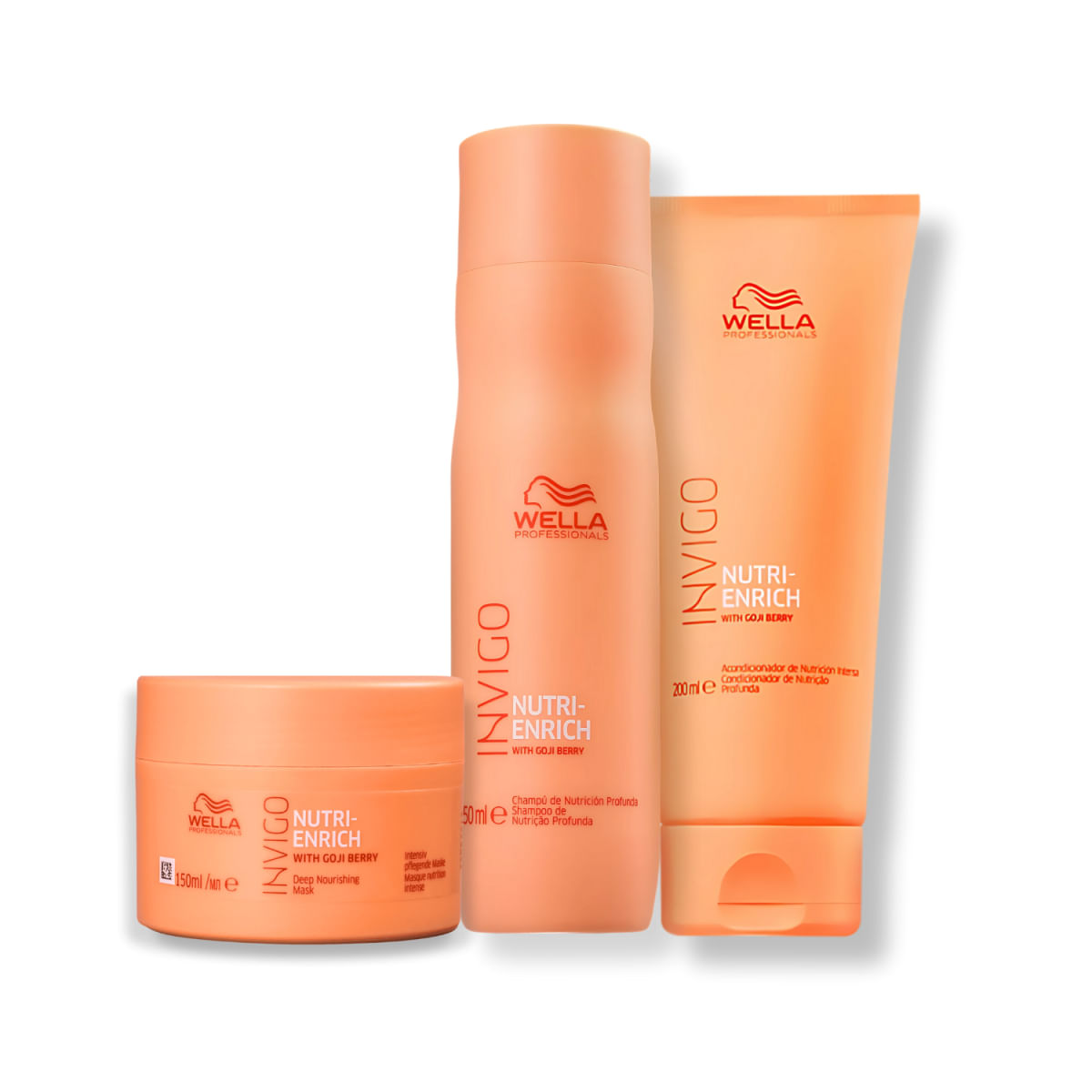 Kit com 3 Produtos: Wella Nutri-Enrich Shampoo + Condicionador + Máscara para Cabelos sem Brilho