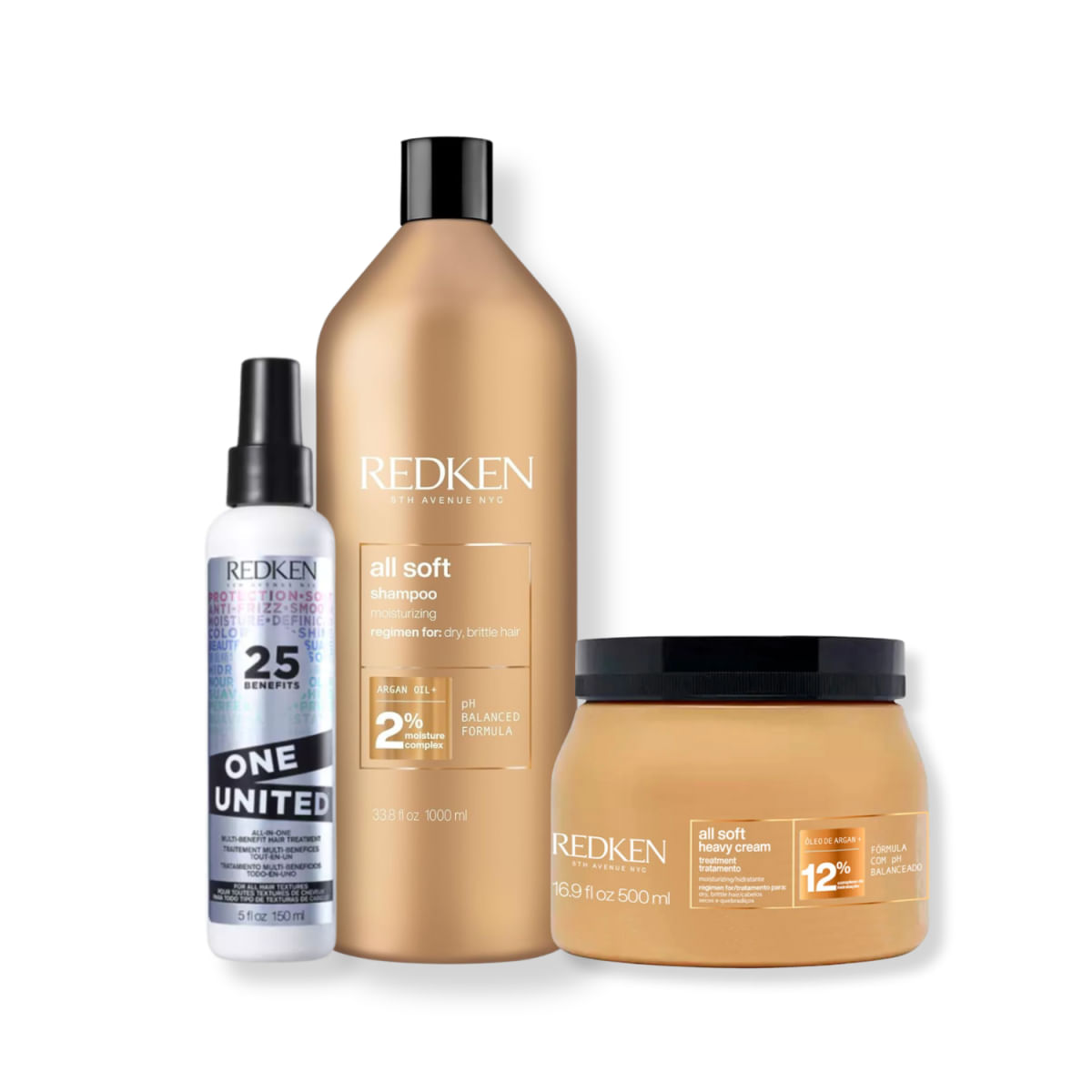 Kit Redken All Soft Shampoo Mascara 500 Leave-in (3 produtos)