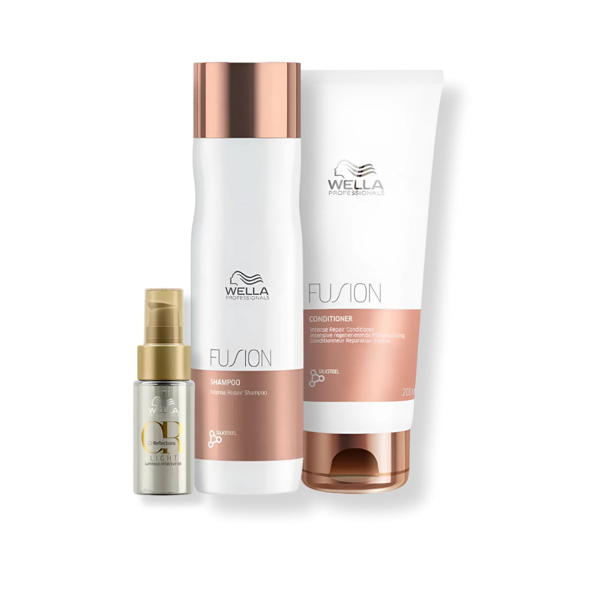 Kit com 3 Produtos: Wella Nutri-Fusion Shampoo + Condicionador + Óleo Light para Cabelos Danificados