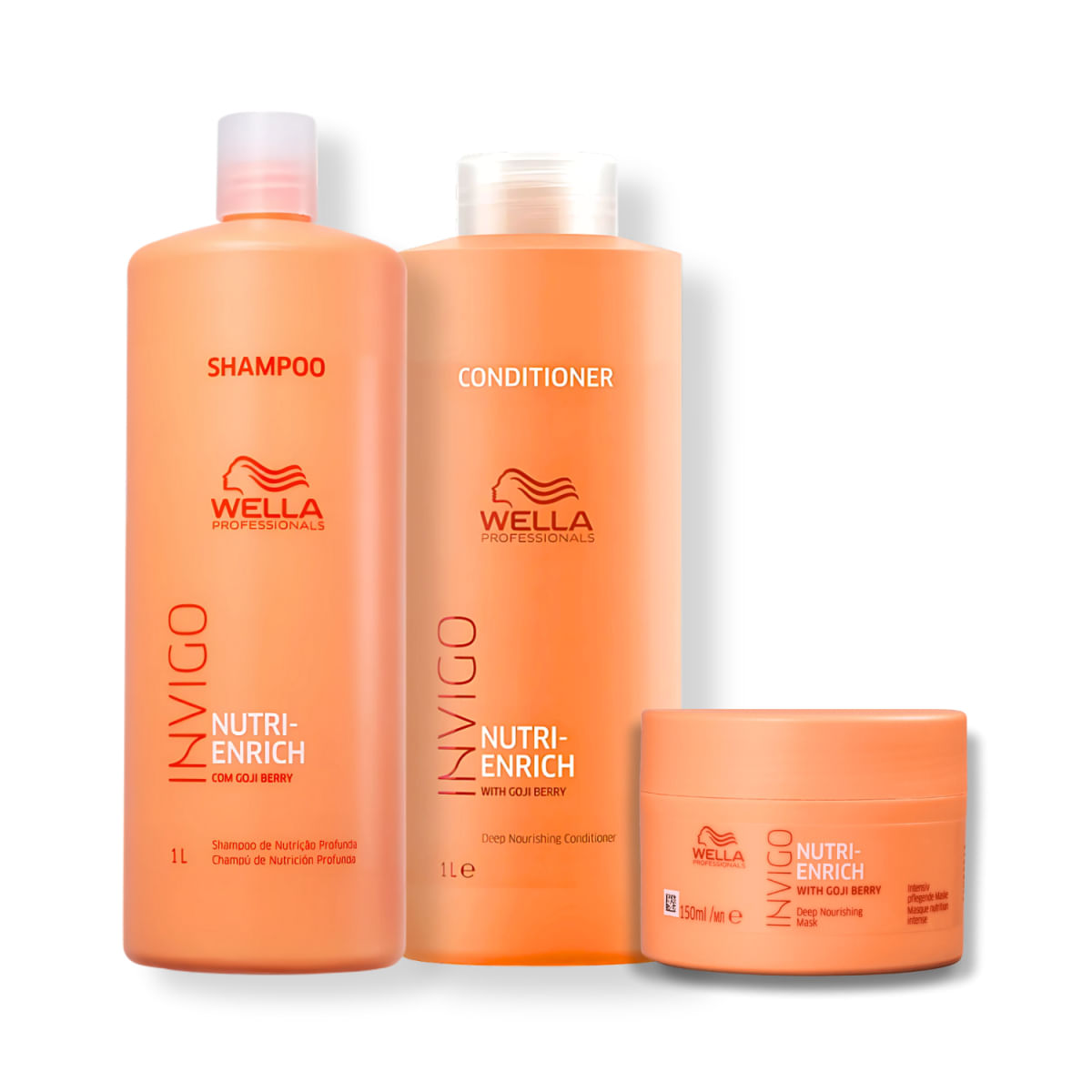 Kit com 3 Produtos: Wella Nutri-Enrich Shampoo + Condicionador + Máscara para Cabelos sem Brilho