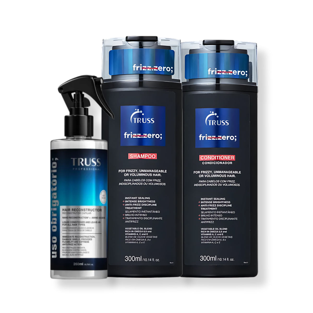 Kit com 3 Produtos: Truss Frizz Zero Shampoo + Condicionador + Spray Uso Obrigatório para Cabelos com Frizz