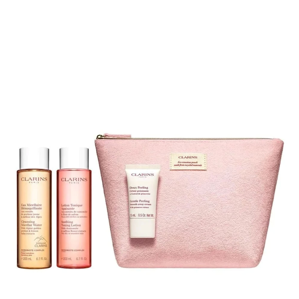 Kit Clarins Água Micelar + Tônico Soothing + Espuma de Limpeza +