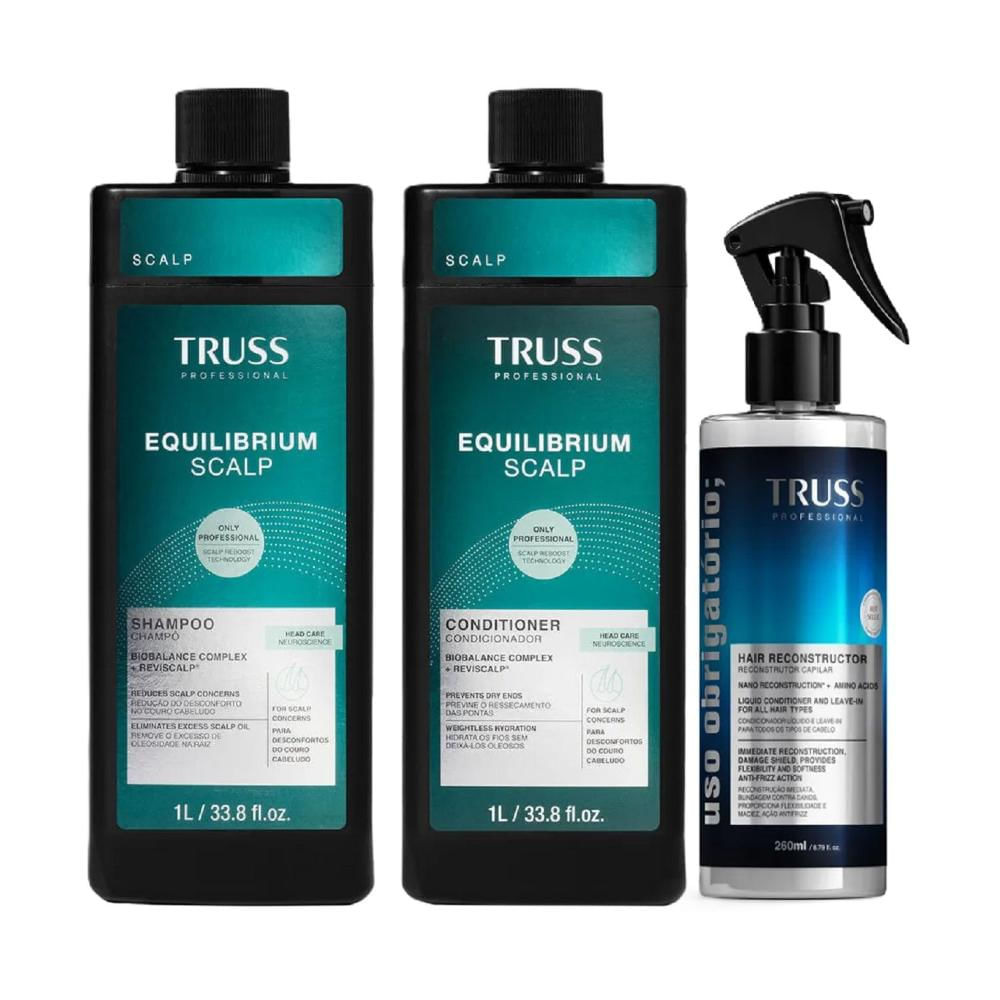 Kit Truss Equilibrium Scalp - Shampoo 1L + Condicionador 1L + Uso Obr. Reconstrutor Capilar 260ml