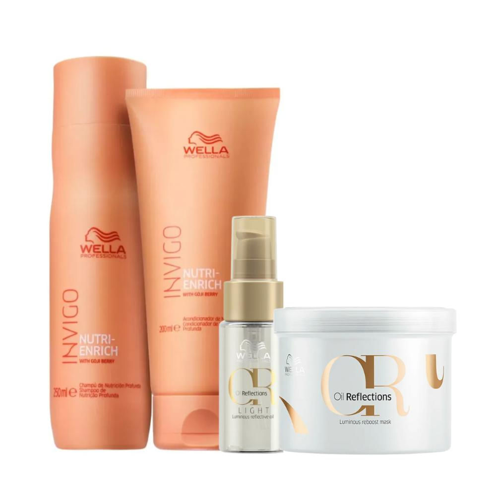 Kit Enrich Shampoo, Cond, Oil Reflections Light e Ampolas