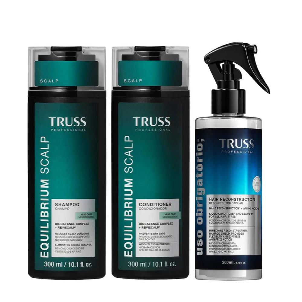 Kit Truss Equilibrium Scalp - Shampoo 300ml + Condicionador 300ml + Uso Obr. Reconstrutor Capilar 260ml