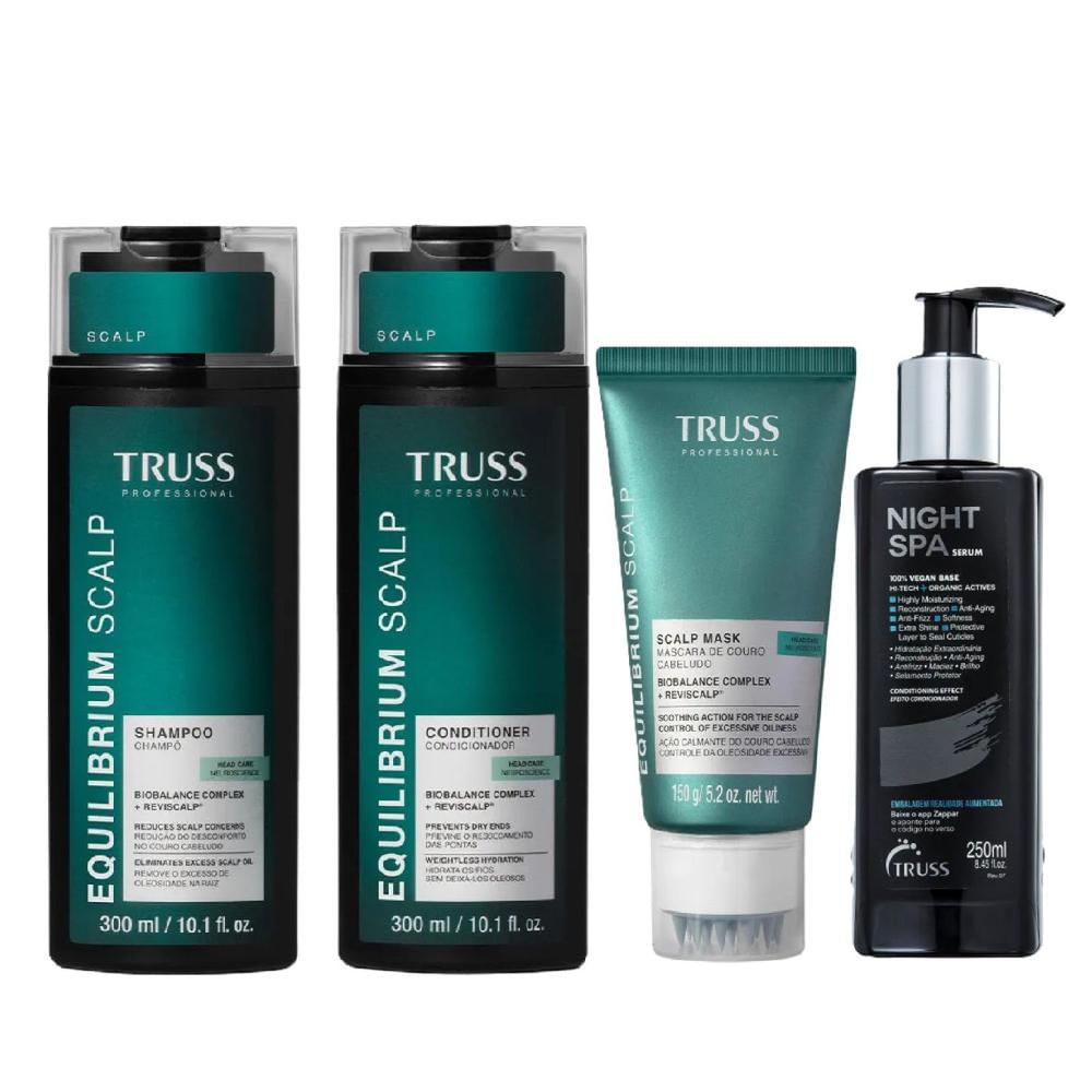 Kit Truss Equilibrium Scalp - Shampoo 300ml + Condicionador 300ml + Máscara 150g + Night SPA 250ml
