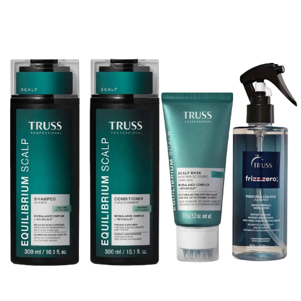 Kit Truss Equilibrium Scalp - Shampoo 300ml + Condicionador 300ml + Máscara 150g + Frizz Zero Máscara Líquida 260ml