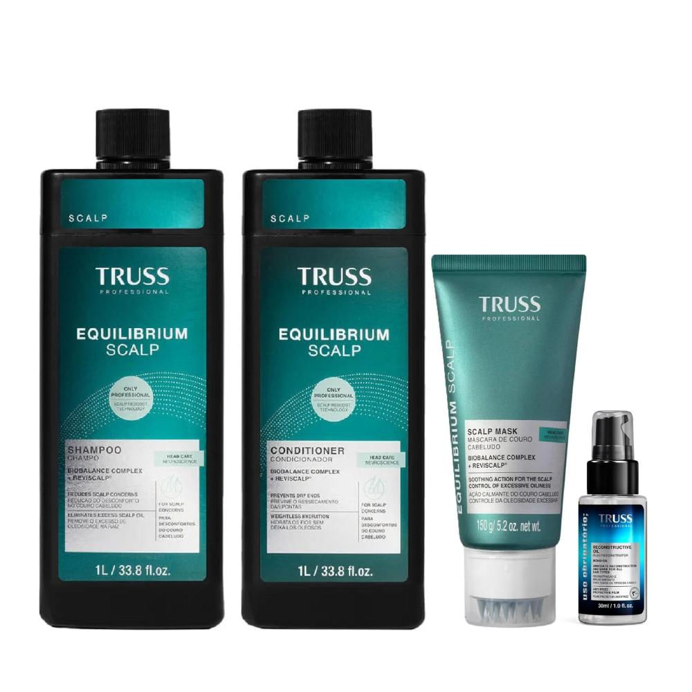 Kit Truss Equilibrium Scalp - Shampoo 1L + Condicionador 1L + Máscara 150g + Uso Obrigatório Óleo 30ml