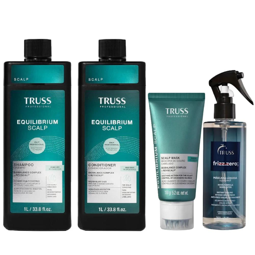 Kit Truss Equilibrium Scalp - Shampoo 1L + Condicionador 1L + Máscara 150g + Frizz Zero Máscara Líquida 260ml