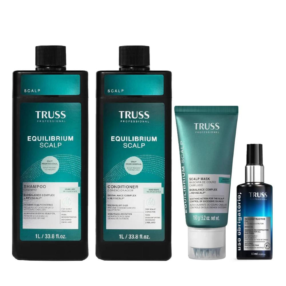 Kit Truss Equilibrium Scalp - Shampoo 1L + Condicionador 1L + Máscara 150g + Uso Obrigatório Óleo 60ml