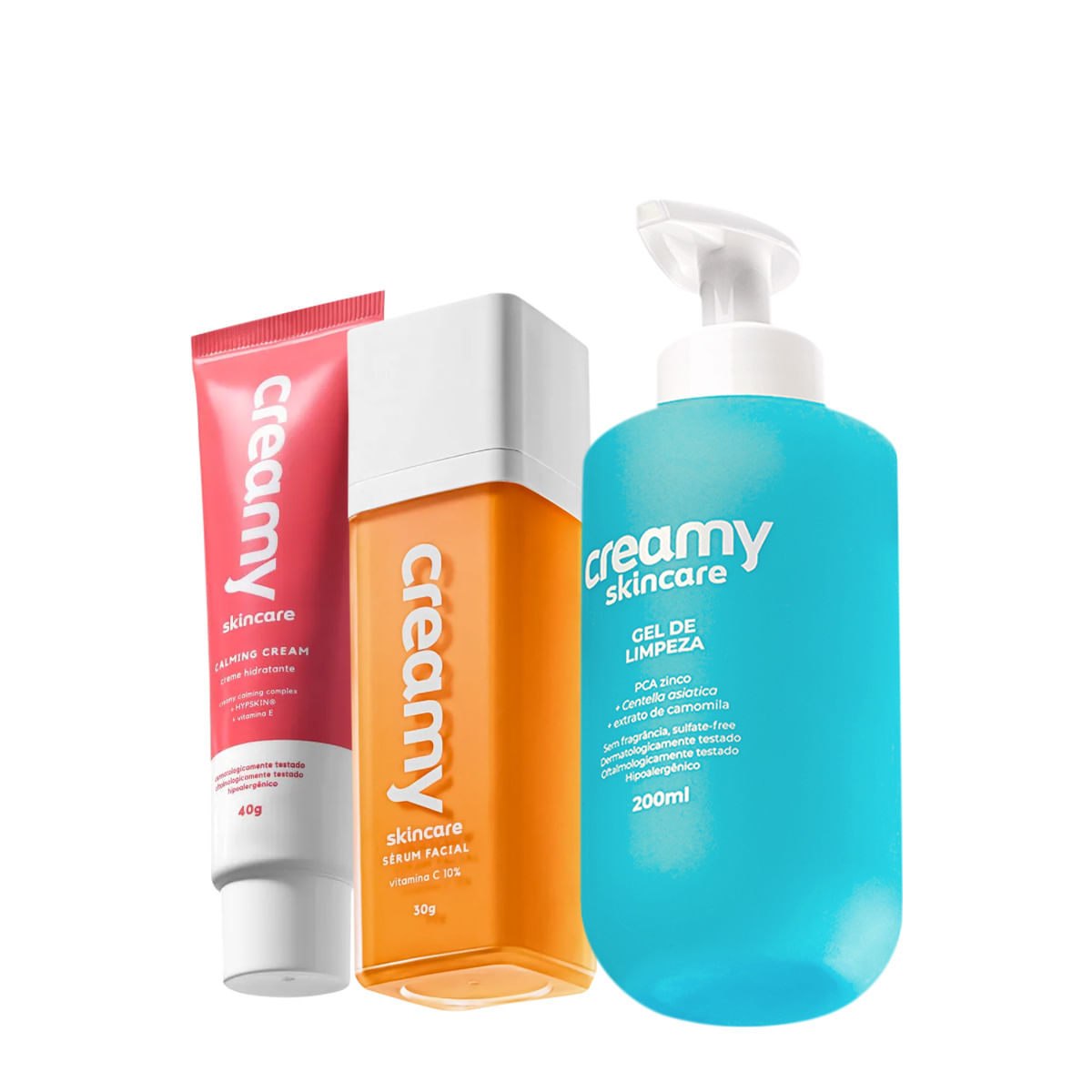 Kit Creamy Skincare Gel de Limpeza Calming Cream Vitamina C (3