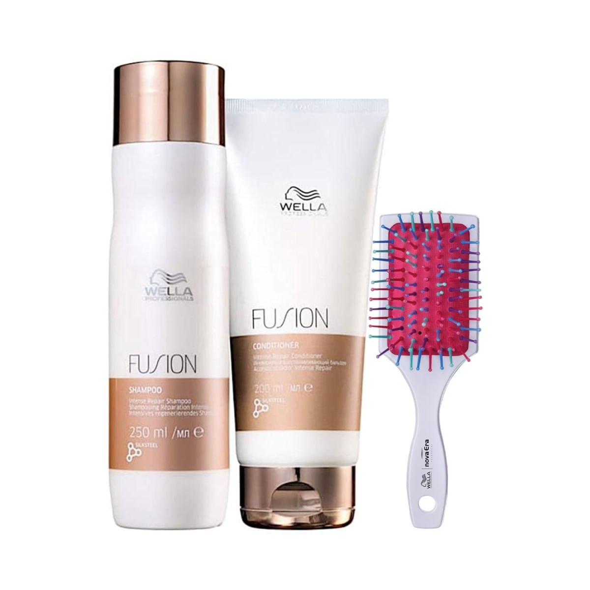 Kit Wella Fusion Shampoo 250ml, Condicionador 200ml e Escova Personalizada