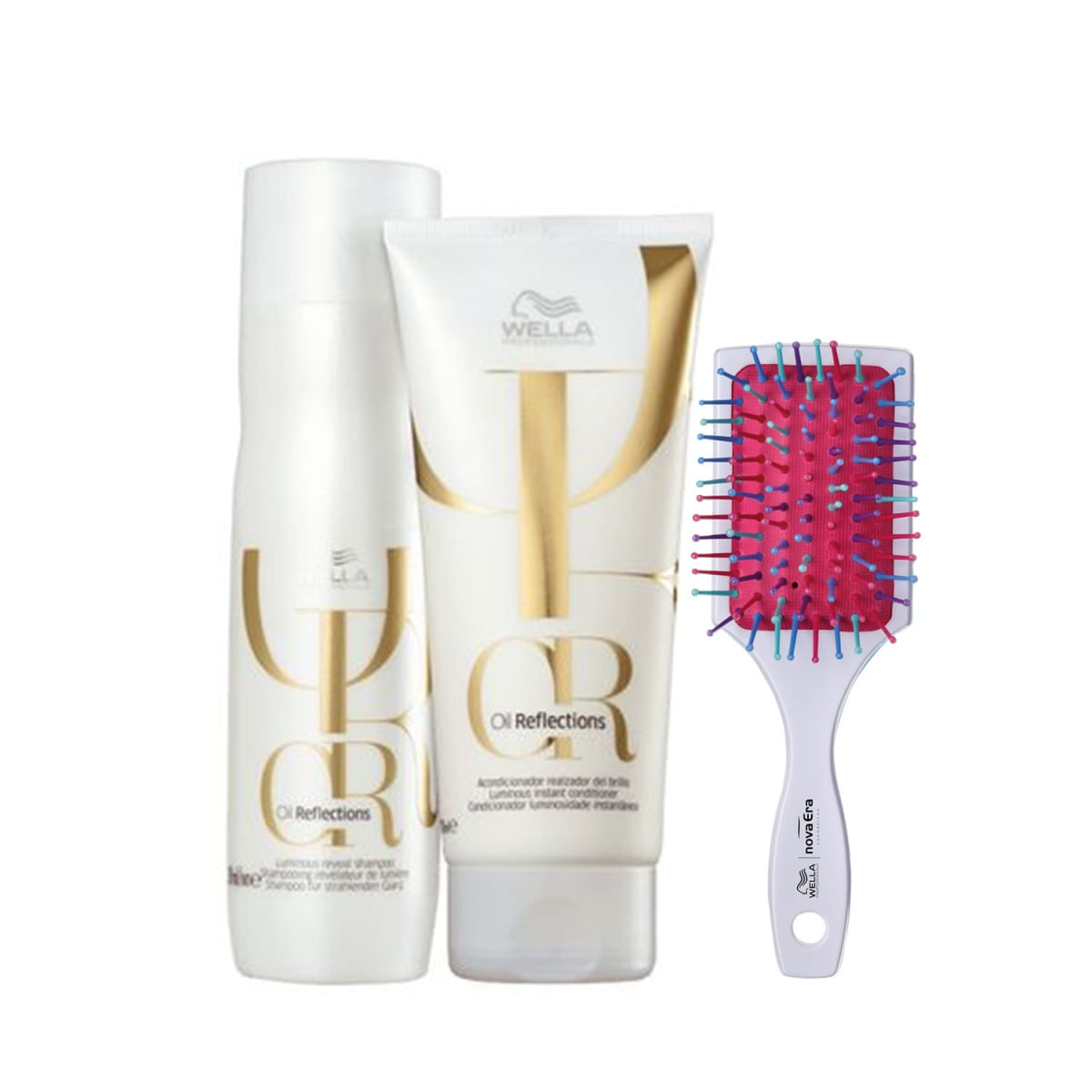 Kit Wella Oil Reflections Shampoo 250ml, Condicionador 200ml e Escova Personalizada