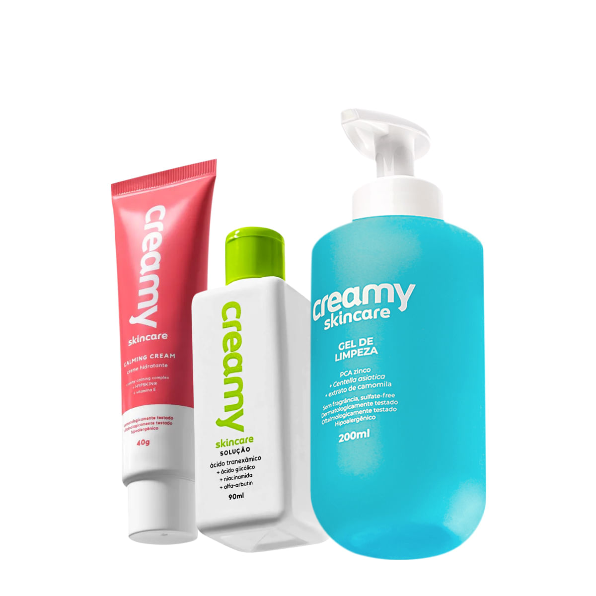 Kit Creamy Skincare Gel de Limpeza Calming Cream Ácido Tranexâmico