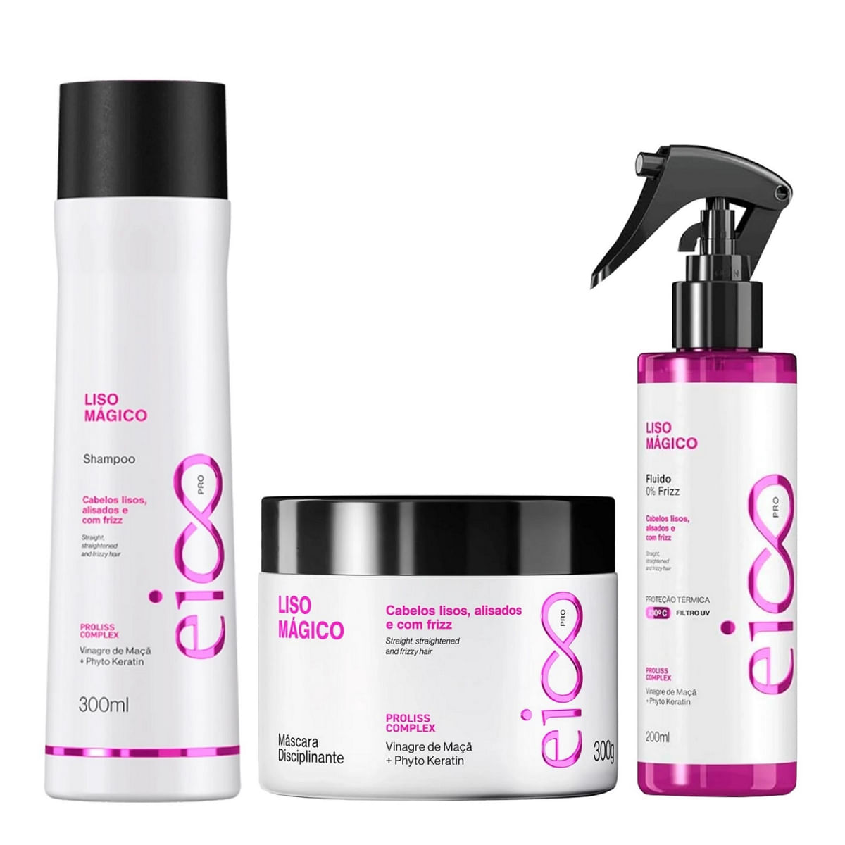 Eico Pro Liso Mágico - Shampoo 300ml + Máscara 300g + Fluído 200ml