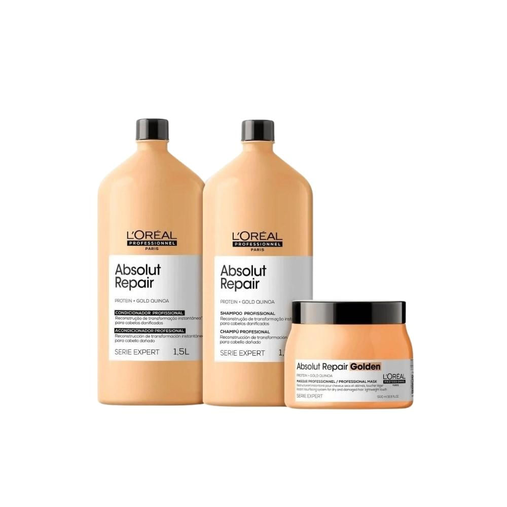 L'Oréal Professionnel Absolut Repair Gold Quinoa Tratamento Kit Trio Toque Leve