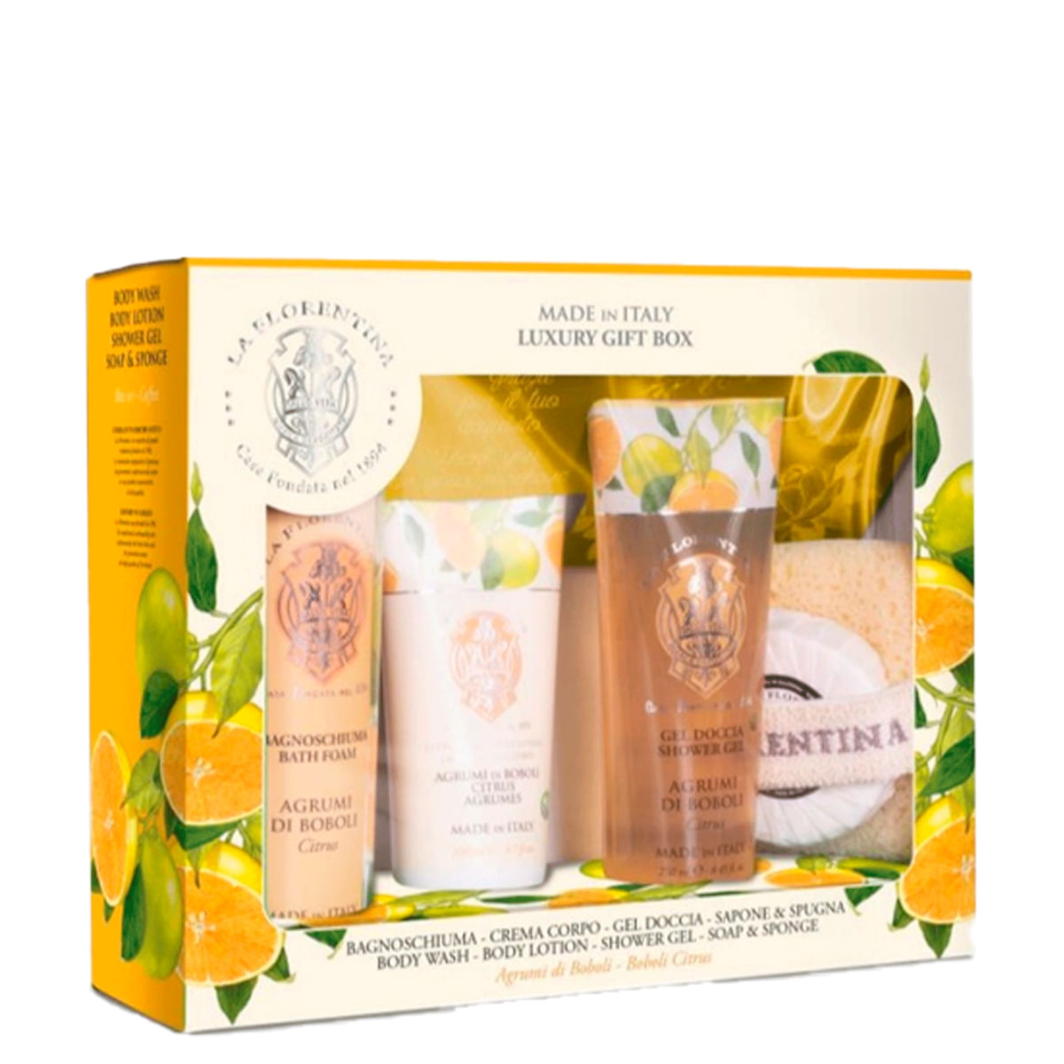Kit La Florentina Spa Bob Citrus - Sabonete Liquido 500ml + Shower Gel 200ml + Body Lotion 200ml + Sabonete 115g + Esponja de Banho