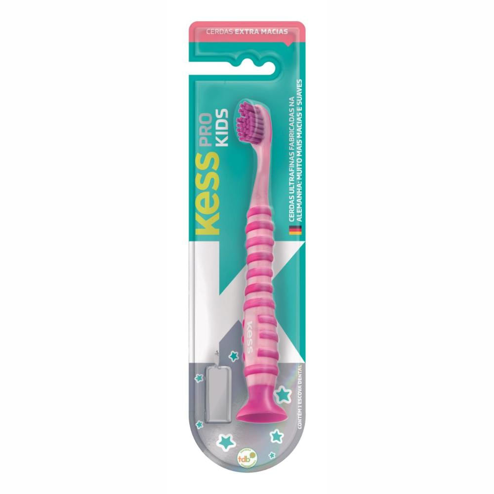 Escova Dental Kess Pro Kids Com Ventosa Rosa Cód.2067