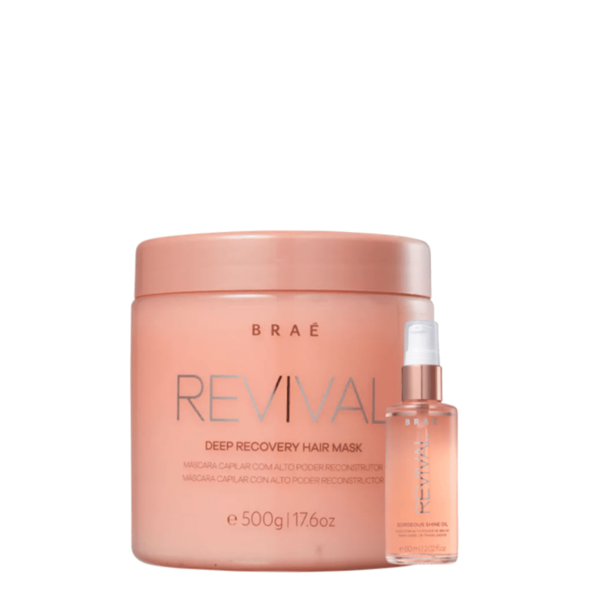 Kit BRAÉ Revival Máscara de Reconstrução 500g e Shine Oil