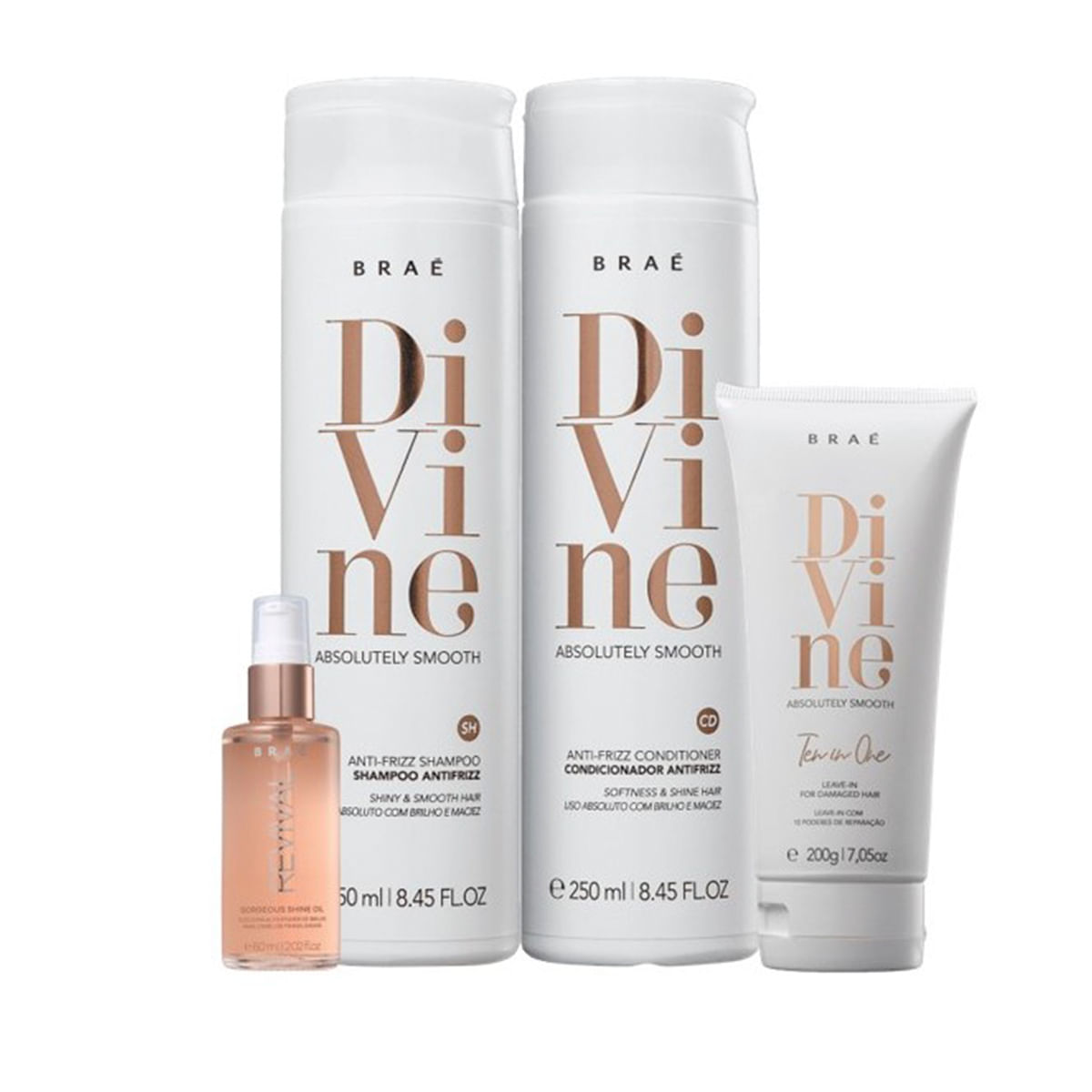 Kit Divine Shamp, Cond, Leave-in + Shine Oil Revival BRAÉ
