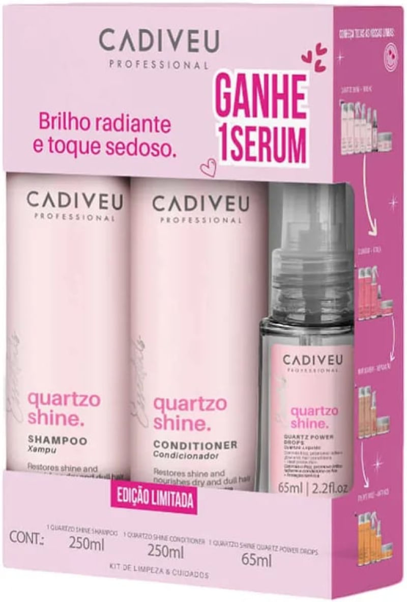 Kit Cadiveu Quartzo Shine - Sh 250ml Cond 250ml Sérum 65ml