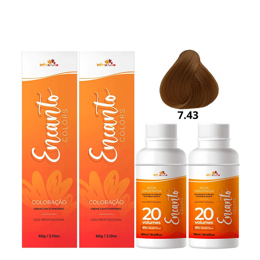 Kit Beleza Ruiva Coloração Encanto Colors 7.43 e Oxigenada 20vol 6% - Duas Unidades