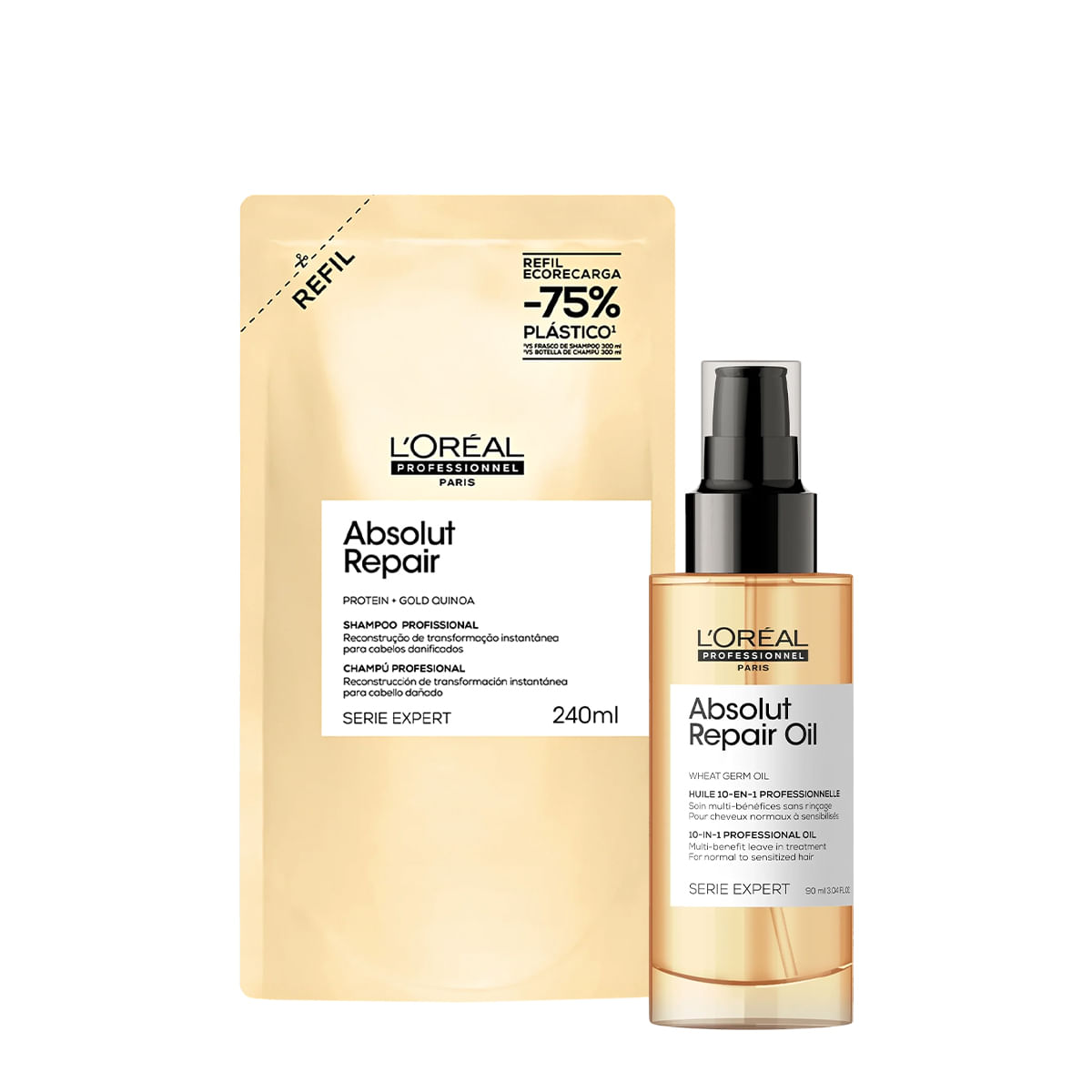 Kit L'Oréal Professionnel Absolut Repair Gold Shampoo Refil Oil (2 produtos)